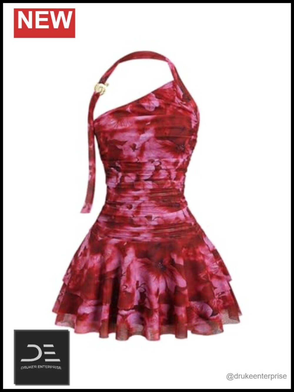 Women's Hawaiian Halter Mini Dress Sleeveless Ruffle Hem Beach Casual